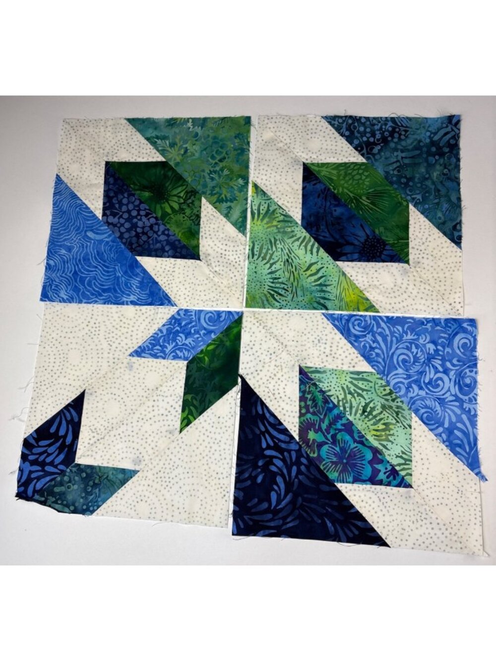 Colorful Batik Quilt Blocks 4-Piece Set 8.5x9 Inches Handcrafted DIY Quilting